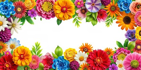 Floral Border with Vibrant Blooms and Lush Greenery