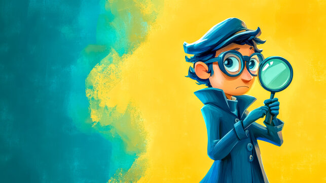 Young detective searching for clues with magnifying glass