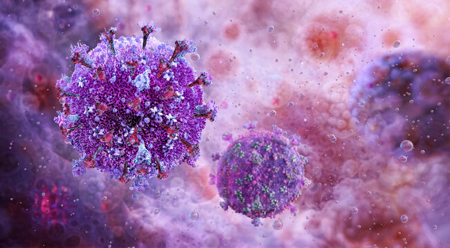 HIV virus cells. Human immunodeficiency virus (HIV) view. Acquired immunodeficiency syndrome AIDS disease 3D medical illustration. Retrovirus targeting T cells. HIV viral particles, immune deficiency