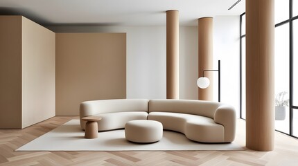 Modern living room interior with modern furniture and big size window