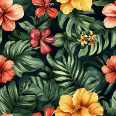 Fototapeta premium Tropical Floral Watercolor Illustration with Vibrant Colors