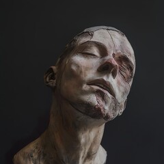 Obraz premium Broken Face Sculpture: A Study of Human Fragility