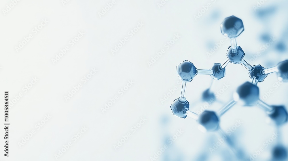 Wall mural a minimalistic white background featuring soft blue molecular structures and hexagonal patterns