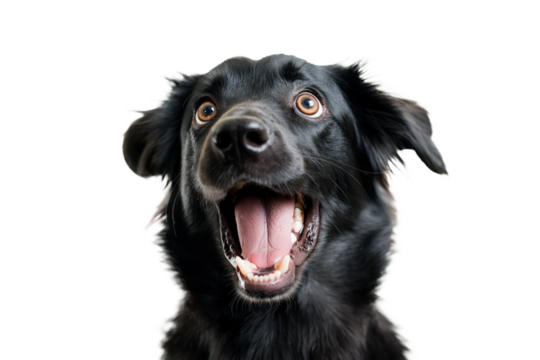 Black happy surprised dog.