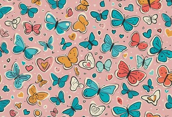 Set of retro symbol doodle illustration in trendy 90s art style, fantastic butterfly banner