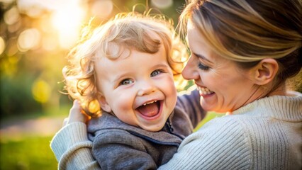 Obraz premium Heartwarming Moment: Child Laughing in Adult's Embrace