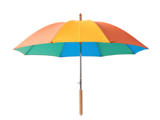 a colorful umbrella with a wooden handle