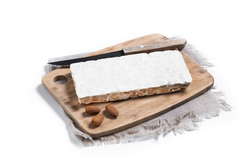 Christmas almond nougat isolated on white background.