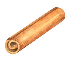 Single cinnamon stick watercolor illustration is perfect for autumnal invitations, seasonal posters, and craft projects. Spice clipart for enhancing spice-themed designs and culinary merchandise