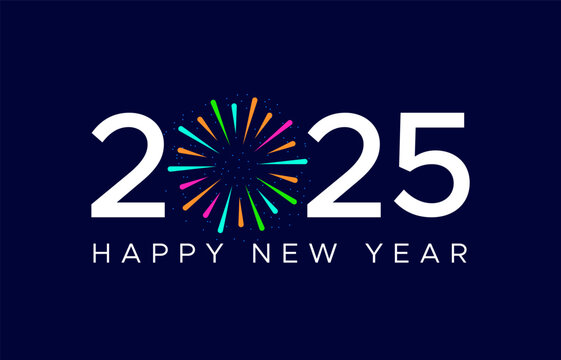 Happy New Year 2025 creative logo or typography design with multicolor fireworks
Happy New Year party celebration graphic template or vector graphic design with vibrant fireworks