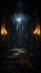 Fototapeta premium Dimly Lit Hallway in an Abandoned Mansion