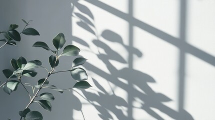 A serene plant casting shadows on a wall, creating a tranquil atmosphere.