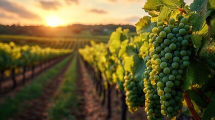 Naklejka premium Vineyard at Sunset