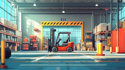 Fototapeta premium Retail warehouse automation, autonomous forklifts, seamless layout, flat design illustration