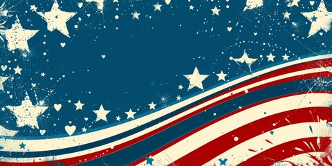 Fototapeta premium Abstract American flag background featuring stars and stripes in red, white, and blue colors, perfect for patriotic themes.