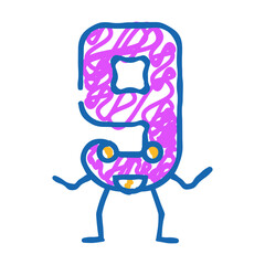 nine number character doodle icon sketch vector. nine number character sign. isolated symbol illustration