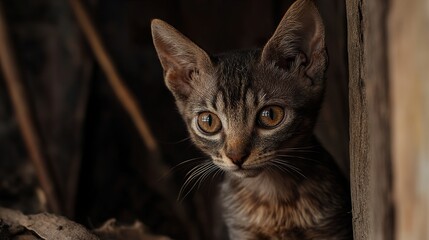 Fototapeta premium Adorable Kitten with Curious Eyes - Close Up Portrait
