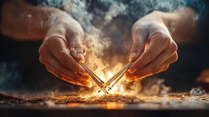 Chinese New Year incense lighting by hands