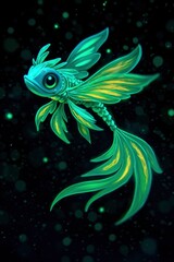 Obraz premium Glowing Green Fish in the Dark