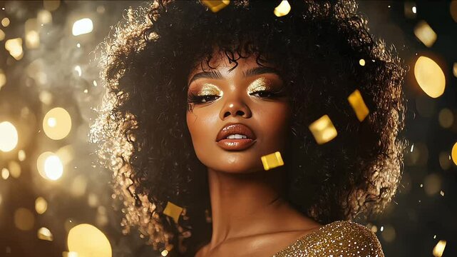 black woman with 80s inspired makeup and glitter disco outfit in a club