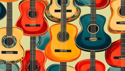 Obraz premium A seamless and colorful pattern of spanish guitars