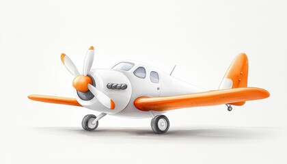 A friendly, cartoon-inspired airplane with a smooth white body and cheerful orange accents, symbolizing the fun and excitement of exploring the skies.