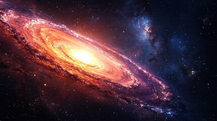 Obraz premium stunning view of spiral galaxy, showcasing vibrant colors and intricate details. bright core radiates warmth, surrounded by swirling cosmic dust and stars, evoking sense of wonder and exploration