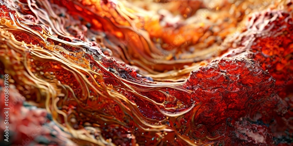 Poster a red and orange abstract painting with a lot of texture and detail