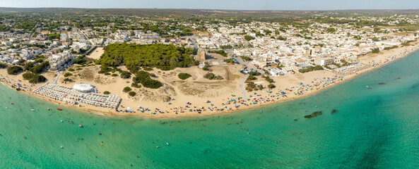 Aerial panoramic view of San Pietro in Bevagna in Salento. It is a small seaside town in the...