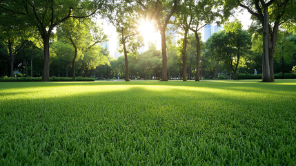 Fototapeta premium Public park in the city, wide view, green space maintenance for a serene wallpaper