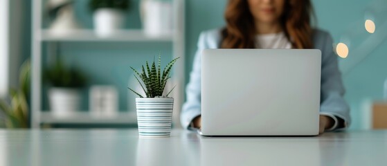Businesswoman in Suit Working on Laptop at Desk