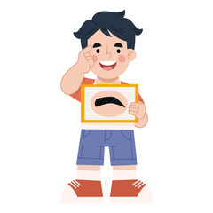 Vector illustration of little boy studying human head parts