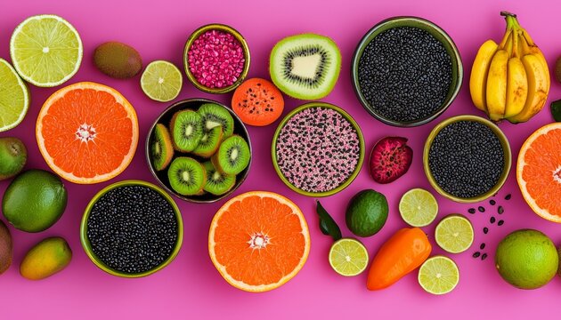 Healthy eating challenge campaign with a focus on vibrant tropical fruits and bowls.