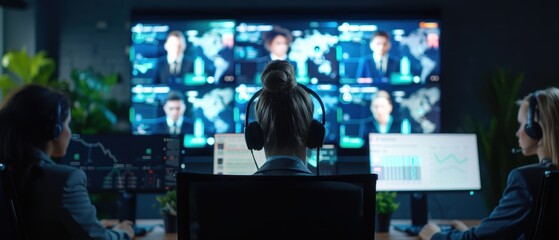 Fototapeta premium Business Team in Suits Engaged in Video Conference