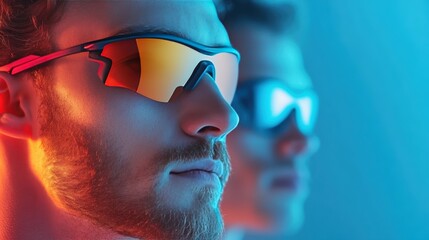 A group of athletes wearing sports glasses with different lens colors, highlighting the customization and performance benefits for specific sports.