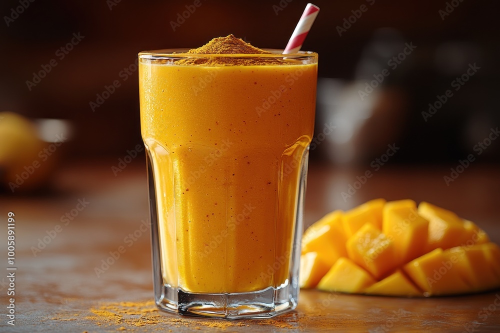 Poster Mango Smoothie with Turmeric Powder