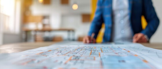 Obraz premium Businessman in Suit Reviewing Architectural Blueprints