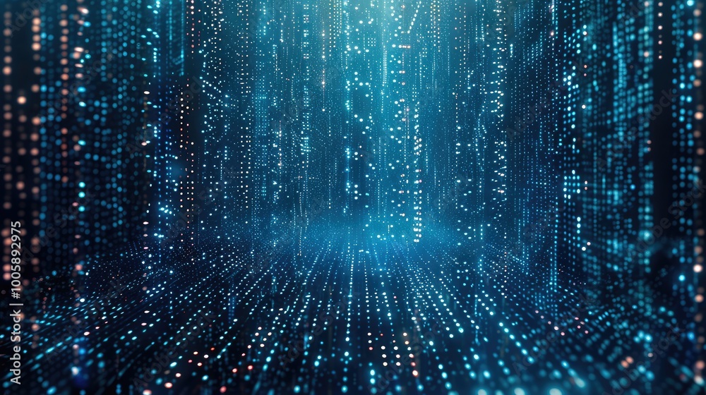 Aufkleber Illustration of code compiling like the Matrix background from top down, blue colored lines, dark background.