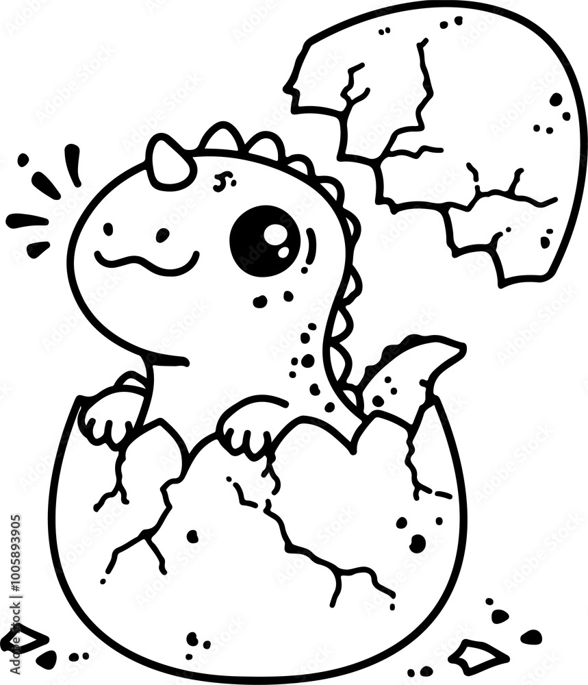 Wall mural baby dinosaur hatching from an egg in this hand-drawn vector illustration. perfect doodle design for