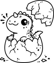 Baby dinosaur hatching from an egg in this hand-drawn vector illustration. Perfect doodle design for kids, isolated and easy to use for creative projects.
