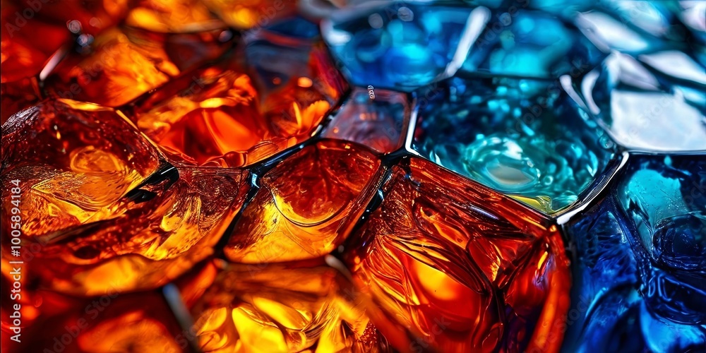 Poster a close up of a colorful drink with a blue and red swirl
