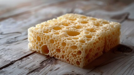 A natural loofah sponge, on a light wooden surface