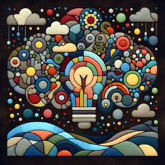 Obraz premium felt art patchwork, Abstract background with idea concept. Thinking, Success and Creativity