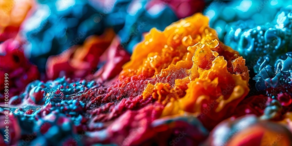 Poster a colorful blob of paint with a blue and orange swirl