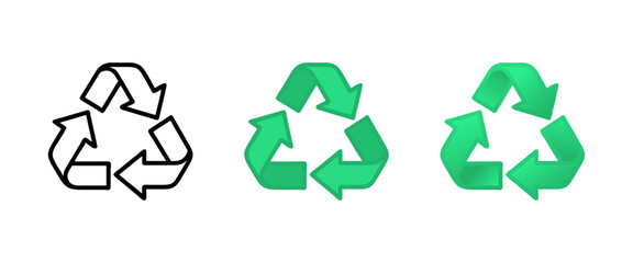 Obraz premium Recycling Symbol Icon Set - Simple Black line, Flat Green and Detailed Gradient style symbols