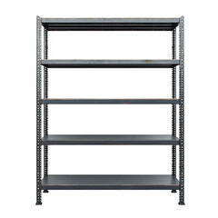 Industrial-style metal shelving unit on transparent background