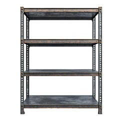 Industrial-style metal shelving unit on transparent background