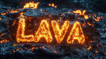 Create a liquid 3D typography for the word "LAVA," with glowing, molten rock texture