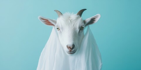 Goat Nibbling on Sheet with Unique Ghostly Appearance