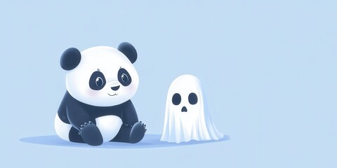 Fototapeta premium Cute Panda Cub Sitting Next to a Ghost Figure